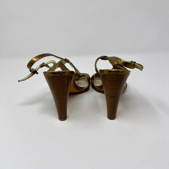 Max Studio Earling Gold Snakeskin Leather Ankle Strep Stacked Heel Size 8M - Picture 6 of 10